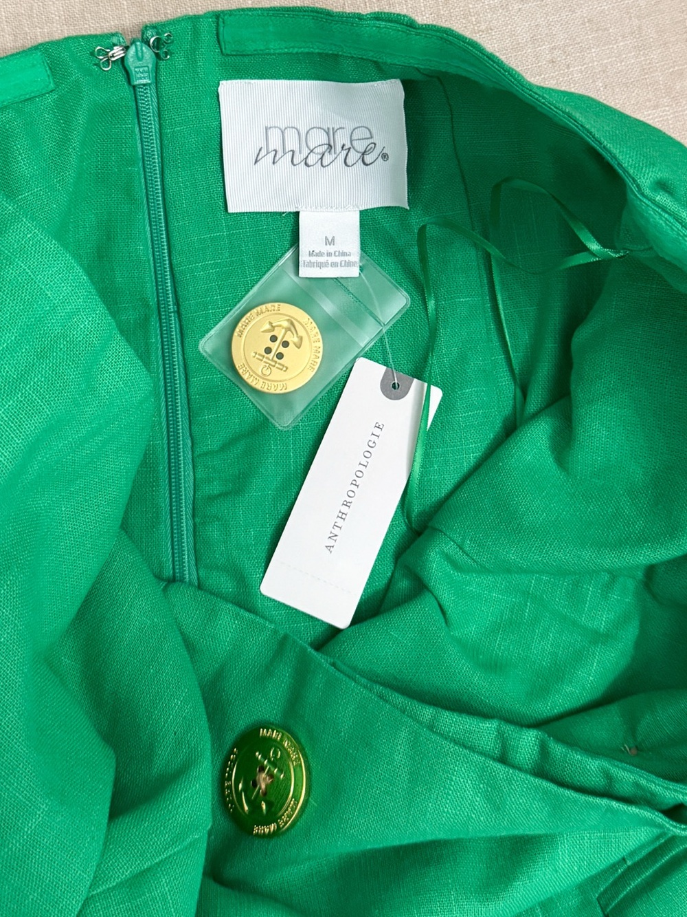 New Anthropologie Mare Mare Strapless Trench Midi Dress Linen Kelly Green M NWT - Picture 9 of 11